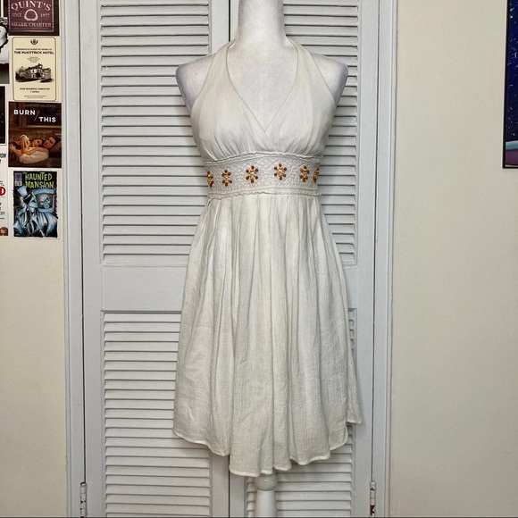 XOXO Dresses & Skirts - Vintage Xoxo White Linen Empire Waist Halter Dress